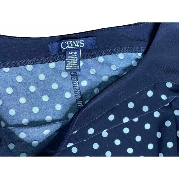 Chaps Fit & Flare Sleeveless Midi Dress‎ Navy White Polka Dots Small New - Picture 2 of 7